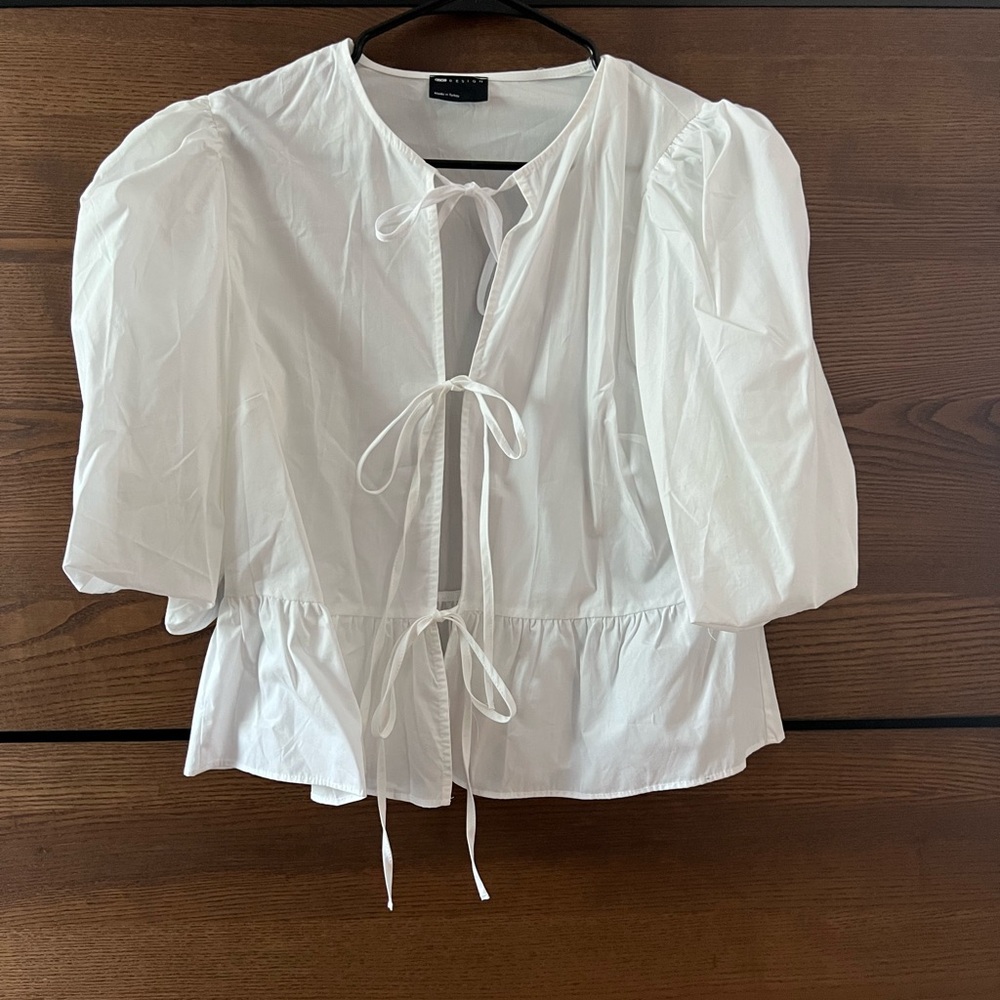 ASOS White Peplum Tie Front Blouse